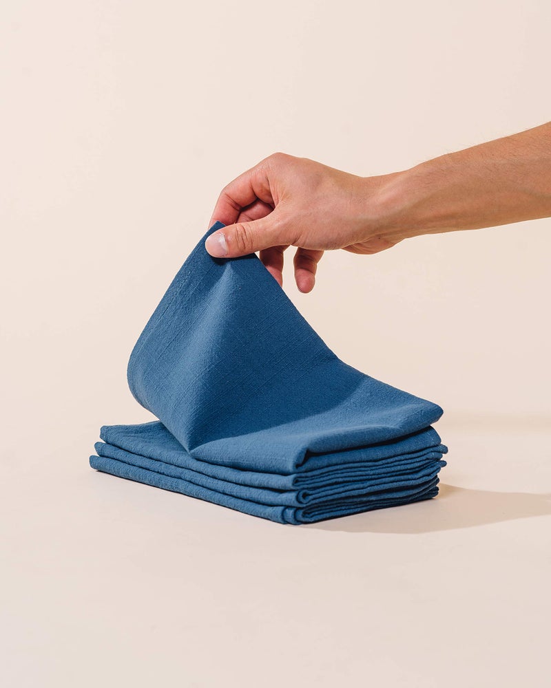 Caldo Linen Dinner Napkins - Rustic- Soft and Durable Cloth - Washable and Reusable- 4 Pack - 20x20 inch (Vintage Blue) - Image 2